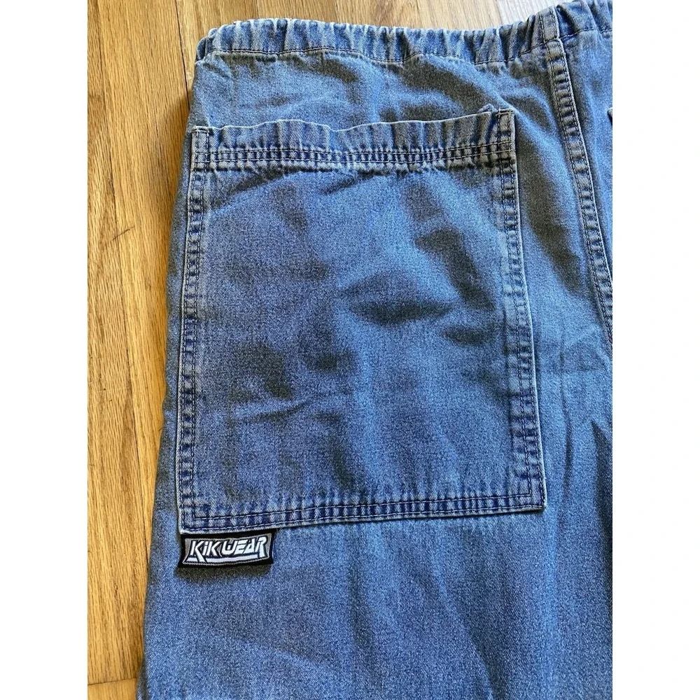 Vintage 90s KIKWEAR Wide Leg Denim Cargo Capri Pants Rave Skater Y2K -size S